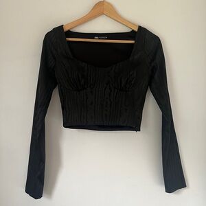 ZARA Black Cropped Long Sleeve Top Size Xsmall